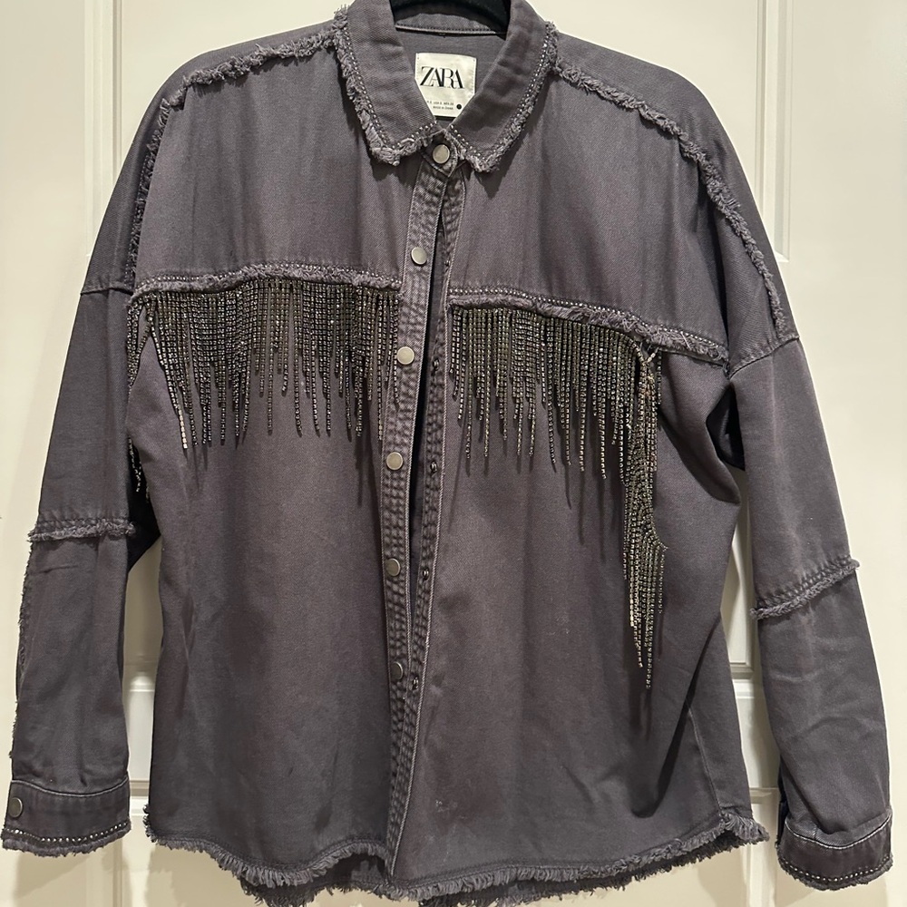 Zara Charcoal Fringe Jacket